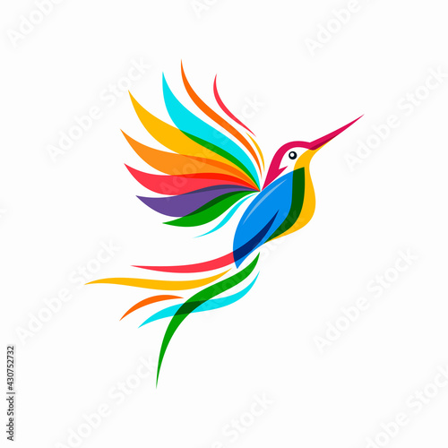 abstract colorful hummingbird colibri bird logo line outline monoline vector icon illustration
