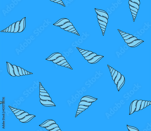 Hand drawn seashell seamless pattern vector illustration