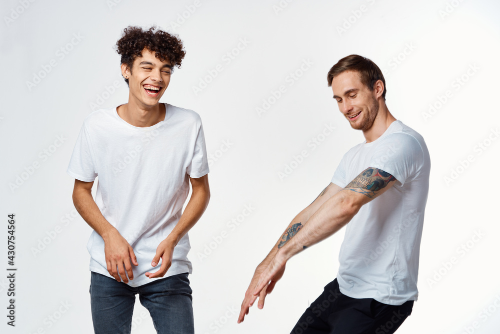 two friends fun friendship studio emotions isolated background two friends fun friendship studio emotions isolated background