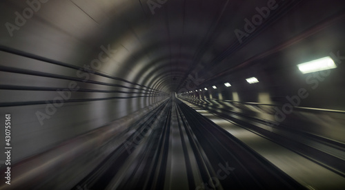 Underground one way metro subway tunnel with blur effect. defocus © MSM