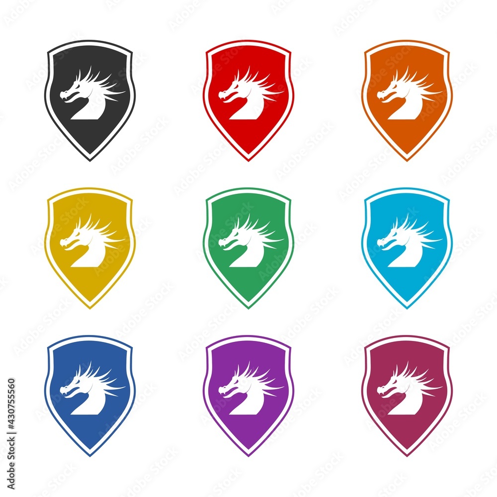 Dragon shield icon isolated on white background color set Dragon shield icon isolated on white background color set