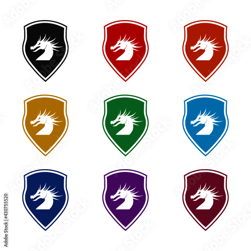 Dragon shield icon isolated on white background color set