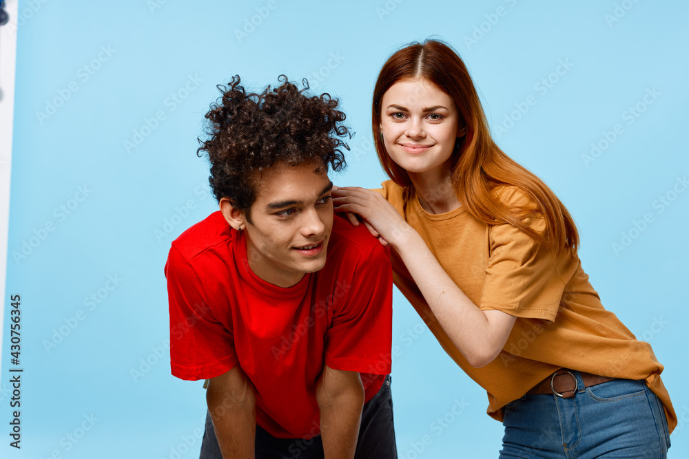 cheerful young couple cropped view communication emotions modern styles cheerful young couple cropped view communication emotions modern styles