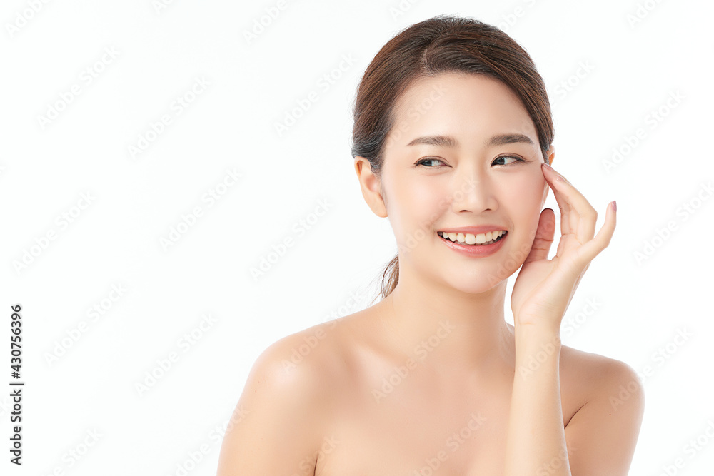 Beautiful young asian woman with clean fresh skin on white background, Face care, Facial treatment, Cosmetology, beauty and spa, Asian women portrait