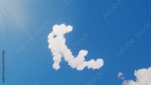 3d rendering of white clouds in shape of symbol of high heel sandals on blue sky with sun