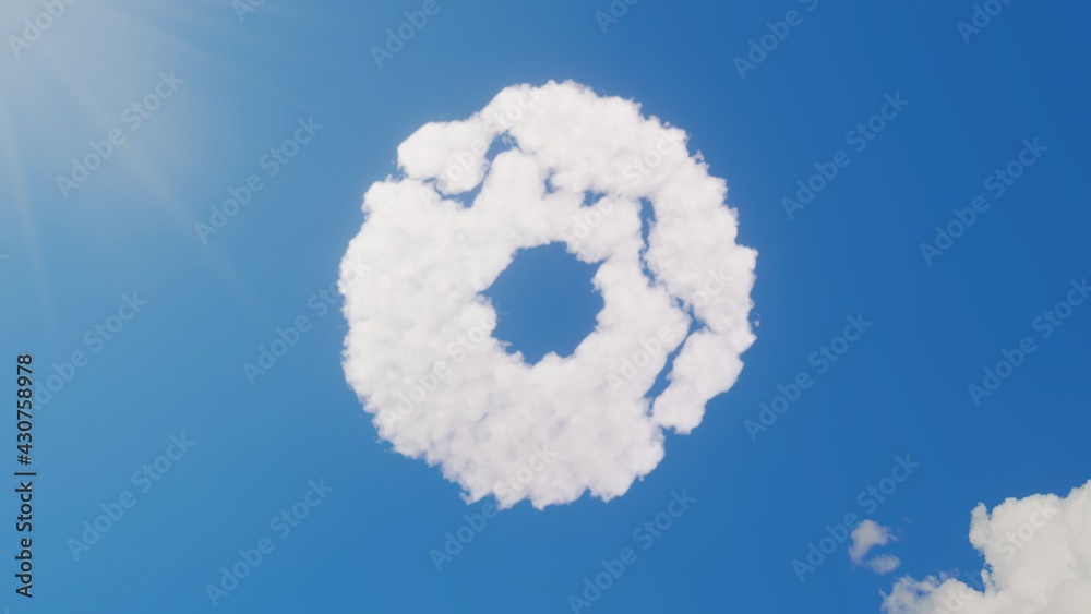 3d rendering of white clouds in shape of symbol of donut on blue sky with sun 3d rendering of white clouds in shape of symbol of donut on blue sky with sun