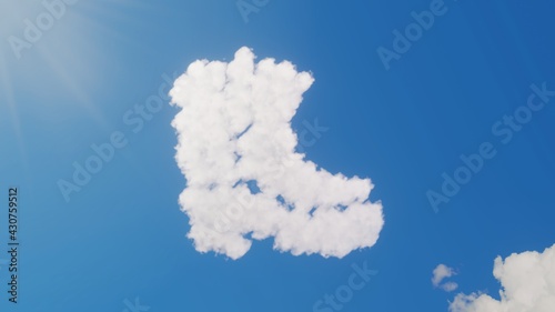 3d rendering of white clouds in shape of symbol of cowboy boot on blue sky with sun