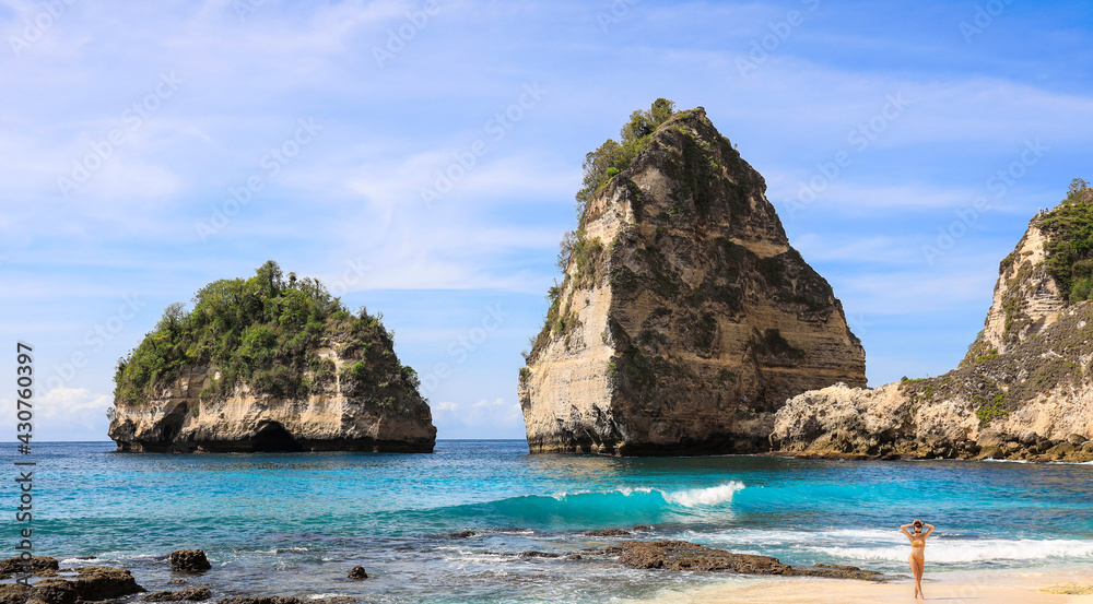 Summer tropical beach with landscape in Daimond beach, Nusa Penida island Bali ,Indonesia-Travel concept Summer tropical beach with landscape in Daimond beach, Nusa Penida island Bali ,Indonesia-Travel concept