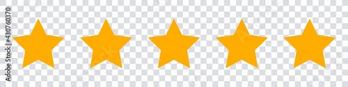 Five stars isolated on transparent background. Quality rating stars. Vector elements for design