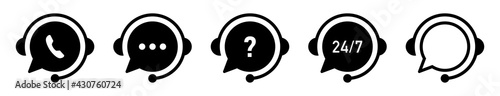 Support service icon. Call center icons set. Live chat concept. Online support system of speech bubble. Flat vector illustration on white background.