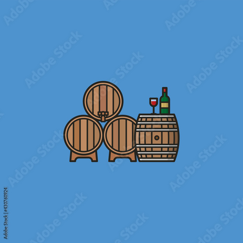 Wine barrels, bottle and glass vector illustration for Wine Tourism Day on November 13