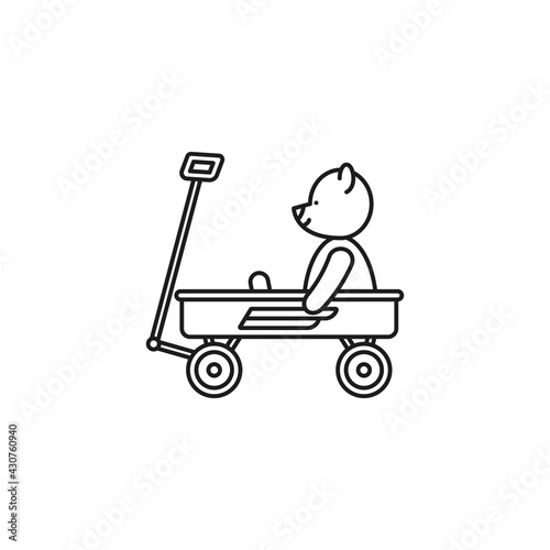 Teddy bear in little wagon isolated vector illustration