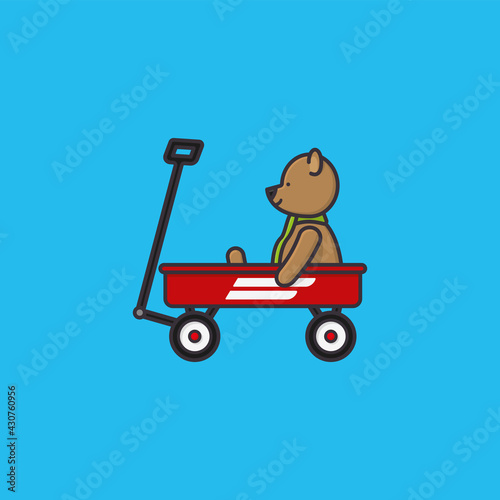 Teddy bear in toy trailer vector illustration for Little Red Wagon Day on November 15