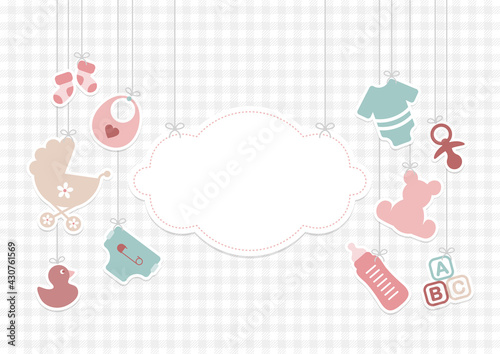Hängende Babysymbole Mädchen Rosa Mintgrün Wolke Karomuster Grau