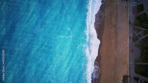Amazing beautiful panoramic view from drone of natural park of Oludeniz and Fethiye blue lagoon and tranquil aquamarine dead sea.
