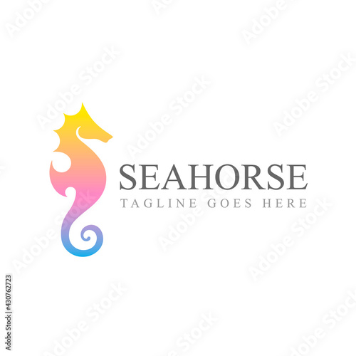 Sea horse logo. Vector illustration isolated.  For emblem, icon, symbol. Stylized graphic seahorse. Rainbow on white background.	
