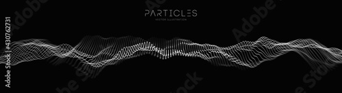 Equalizer for music, showing audio waves with music waves. Music particle abstract tech background. Vector sound wave technology background. EPS 10.