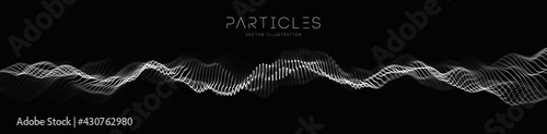 Light dots dark background. Music particle abstract tech cloud. Vector sound wave technology background. Equalizer for music, showing audio waves with music waves. EPS 10.