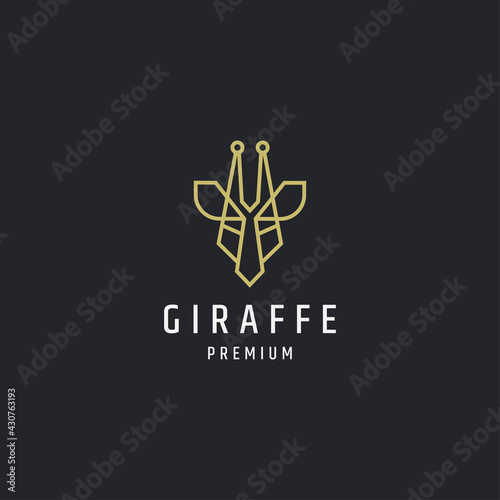 Elegant giraffe head mono line gold logo icon design template vector illustration