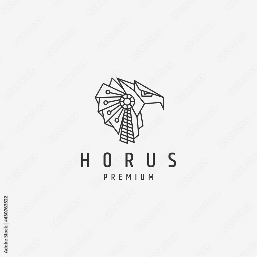 Ancient Horus egyptian goddes mono line logo icon design template ...