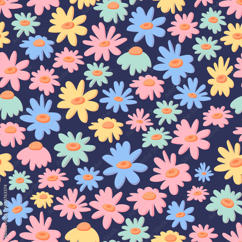 Daisy chamomile vector seamless pattern. Pretty floral summer background in small flowers. The elegant template for fashion prints. Hand-drawn design for paper, cover, fabric, interior decor. Daisy chamomile vector seamless pattern. Pretty floral summer background in small flowers. The elegant template for fashion prints. Hand-drawn design for paper, cover, fabric, interior decor.