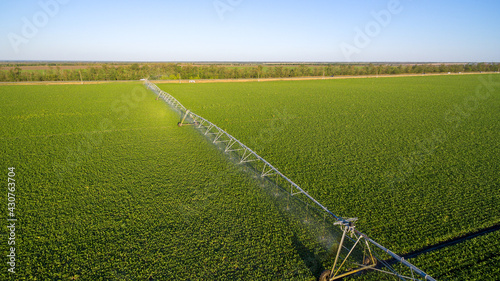 Aerial view of automatic irrigation system in the field