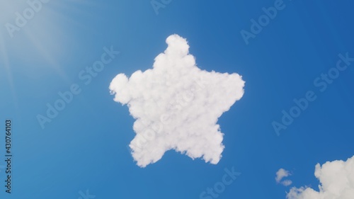 3d rendering of white clouds in shape of symbol of star on blue sky with sun