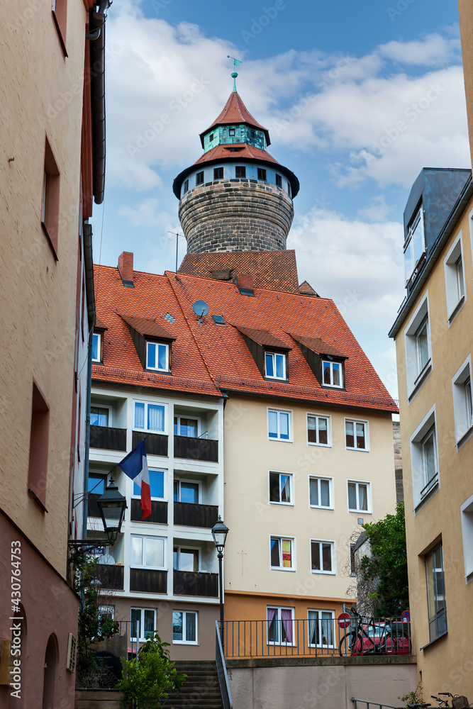 The central part of the city. Old town and tiled roofs. Nuremberg. Bavaria, Germany