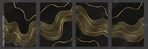 Luxury gold line art background vector. Minimalist modern contour drawing. contemporary abstract art design for wall art, wallpaper, home decoration, cover, printable painting. Vector Illustration.