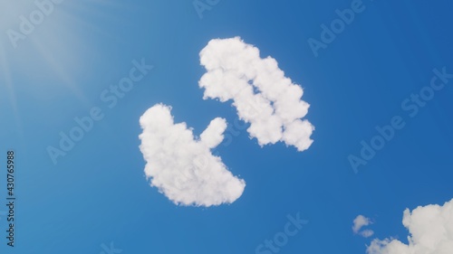 3d rendering of white clouds in shape of symbol of satellite dish on blue sky with sun