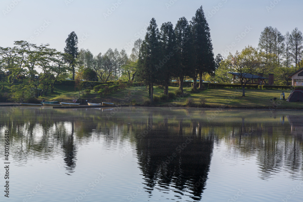 Fototapeta premium 朝の田貫湖の映り込み