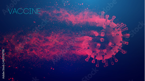 Coronavirus with dust particles, end of pandemic. Covid-19 vaccine vector illustration. Adult vaccination EPS 10.