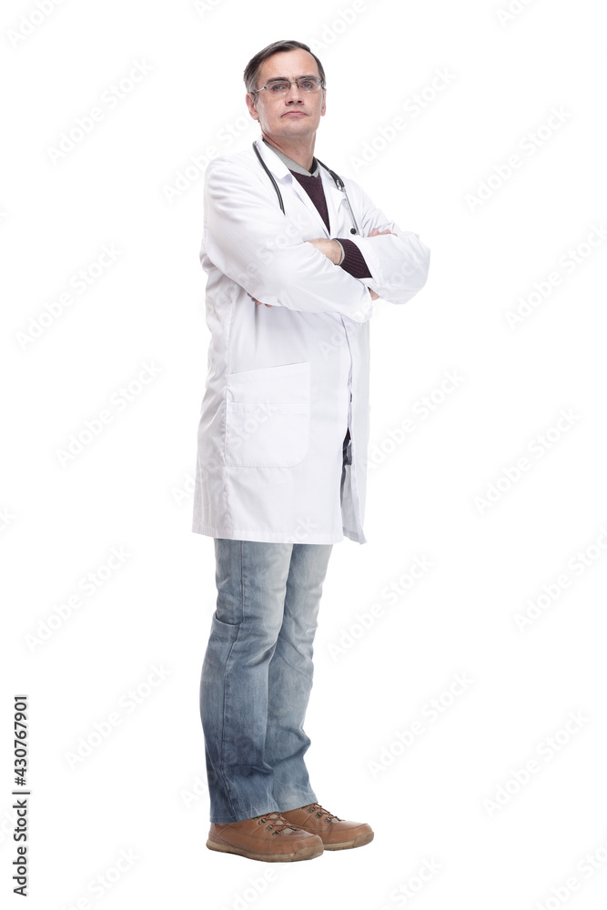 in full growth. qualified doctor with a stethoscope. in full growth. qualified doctor with a stethoscope.