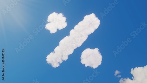 3d rendering of white clouds in shape of symbol of percentage on blue sky with sun