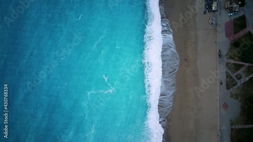 Amazing beautiful panoramic view from drone of natural park of Oludeniz and Fethiye blue lagoon and tranquil aquamarine dead sea.

