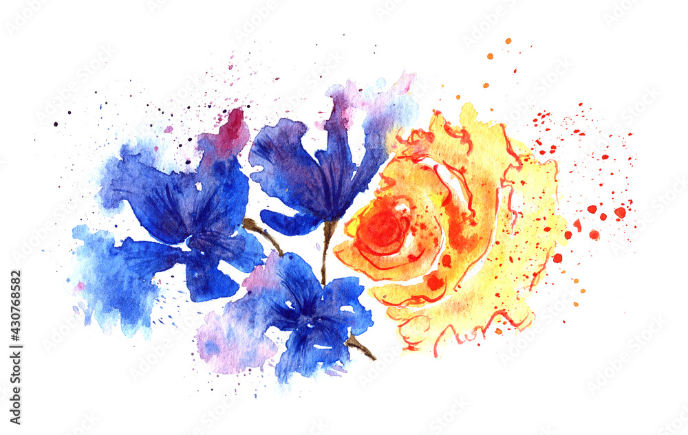 Fiori acquerello, colori vivaci isolati su sfondo bianco Stock Illustration  | Adobe Stock