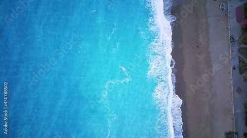 Amazing high angle top drone view on world famous paragliding and parasailing turkish spot for extrim parachute sport in Oludeniz in Fethiye, Turkey
