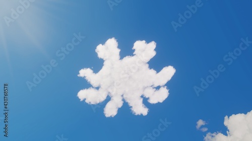 3d rendering of white clouds in shape of symbol of pastafarianism on blue sky with sun