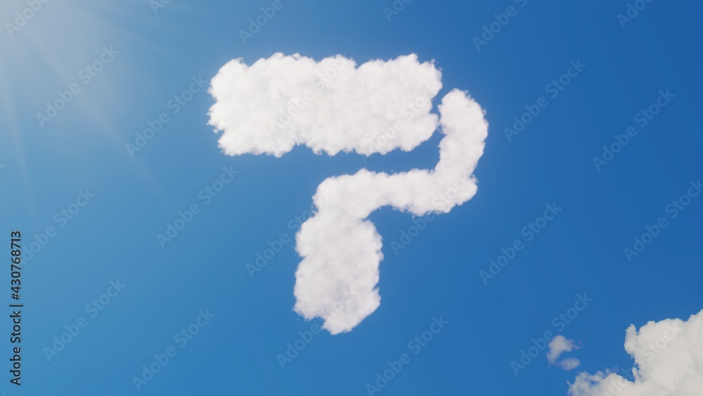 3d rendering of white clouds in shape of symbol of paint roller on blue sky with sun 3d rendering of white clouds in shape of symbol of paint roller on blue sky with sun