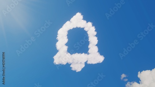 3d rendering of white clouds in shape of symbol of notifications bell button on blue sky with sun