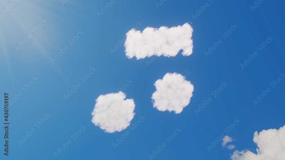 3d rendering of white clouds in shape of symbol of music player on blue sky with sun 3d rendering of white clouds in shape of symbol of music player on blue sky with sun