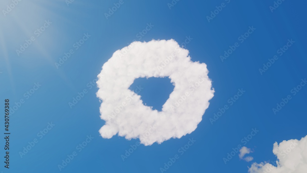 Naklejka premium 3d rendering of white clouds in shape of symbol of multimedia on blue sky with sun