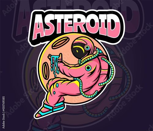 asteroid astronaut mascot logo design template, esport logo