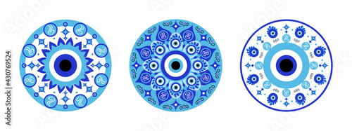 Blue mandala evil eye, greek amulet against evil eye photo