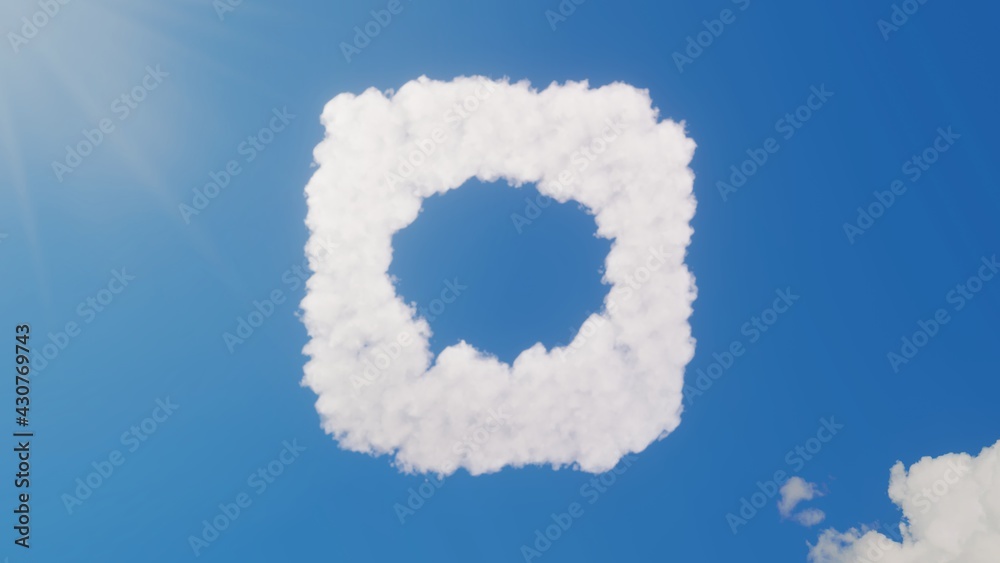 Naklejka premium 3d rendering of white clouds in shape of symbol of message on blue sky with sun