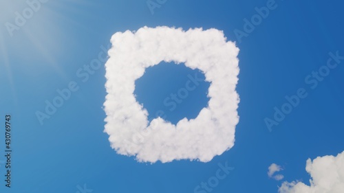 3d rendering of white clouds in shape of symbol of message on blue sky with sun