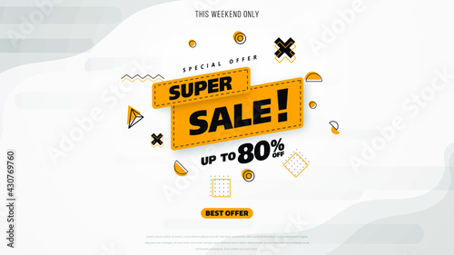 Sale banner template design with geometric background , Big sale special offer up to 80% off. Super Sale, end of season special offer banner. vector illustration.