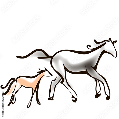 black line horse on white background. Vector graphic.