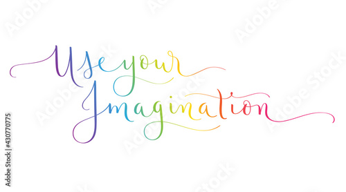 USE YOUR IMAGINATION colorful vector brush calligraphy banner isolated on white background