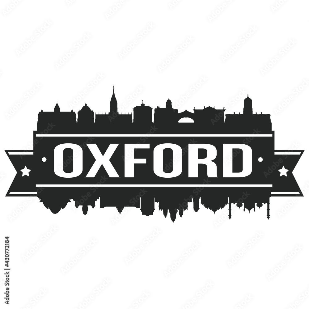 Oxford England Skyline Banner Vector Design Silhouette Art Stencil Illustration City.